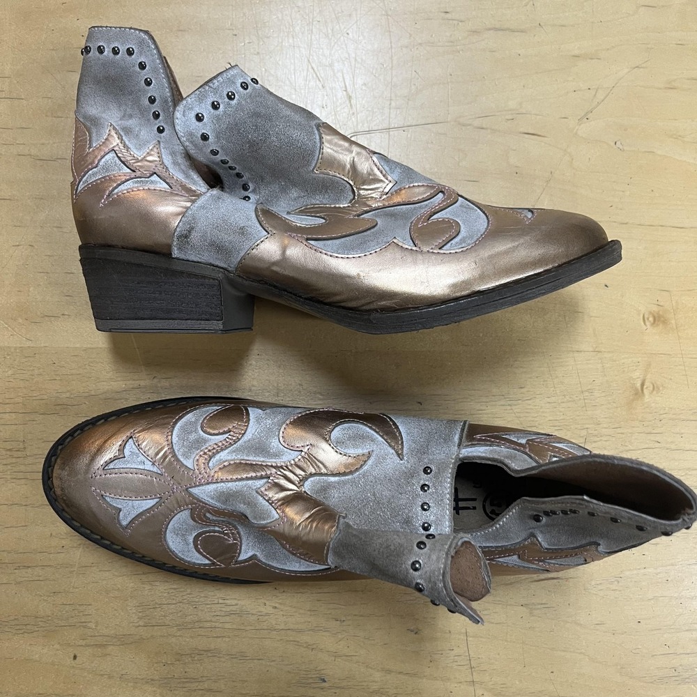 Circle G Ankle Boots Womens Metallic Bronze Silver‎ Western Cowgirl Studded Heel